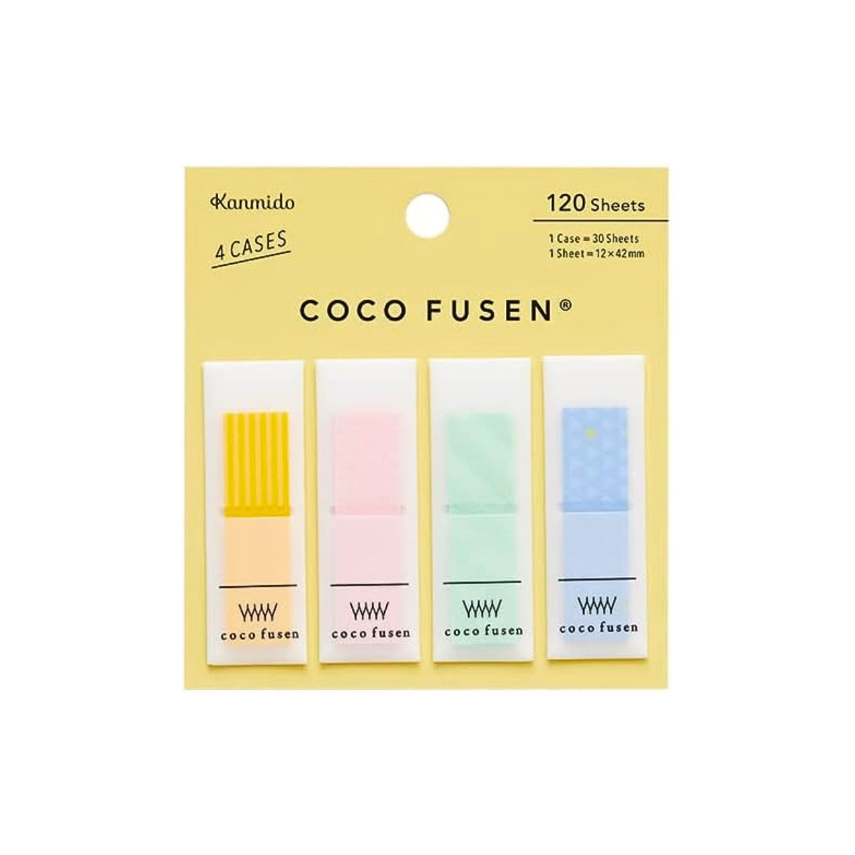 Kanmido Kokofusen Pattern sticky notes set with decorative tab markers in soft pastel designs.