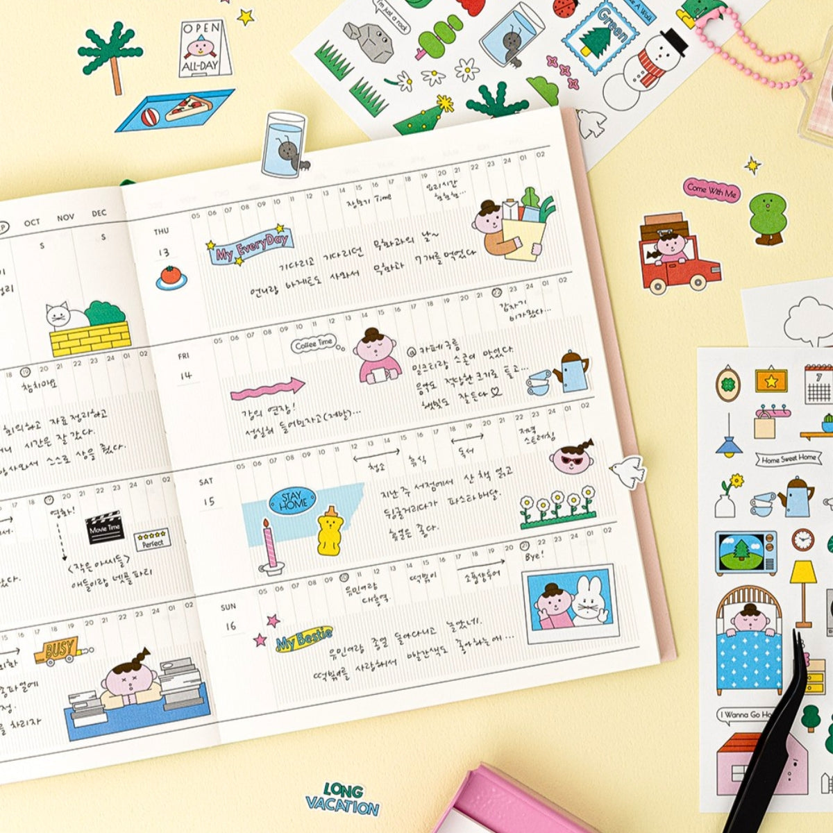 Livework Palette Illustration Removable Sticker Pack used in planner with decorative and functional sticker elements.