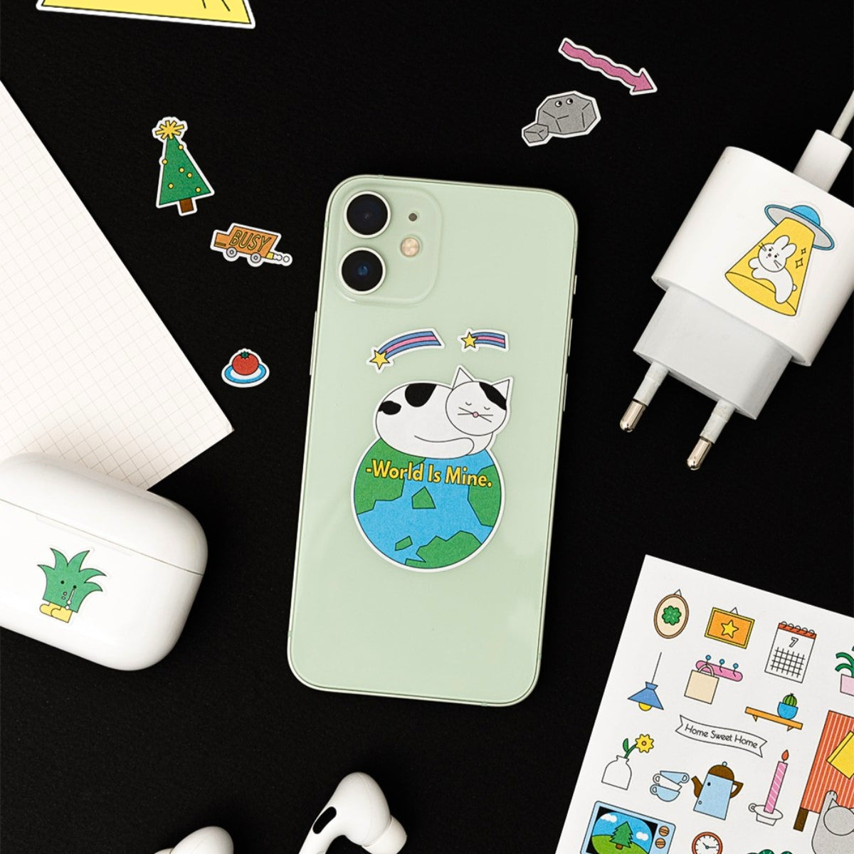 Livework Palette Illustration Removable Sticker Pack applied to phone case with fun illustrated stickers.